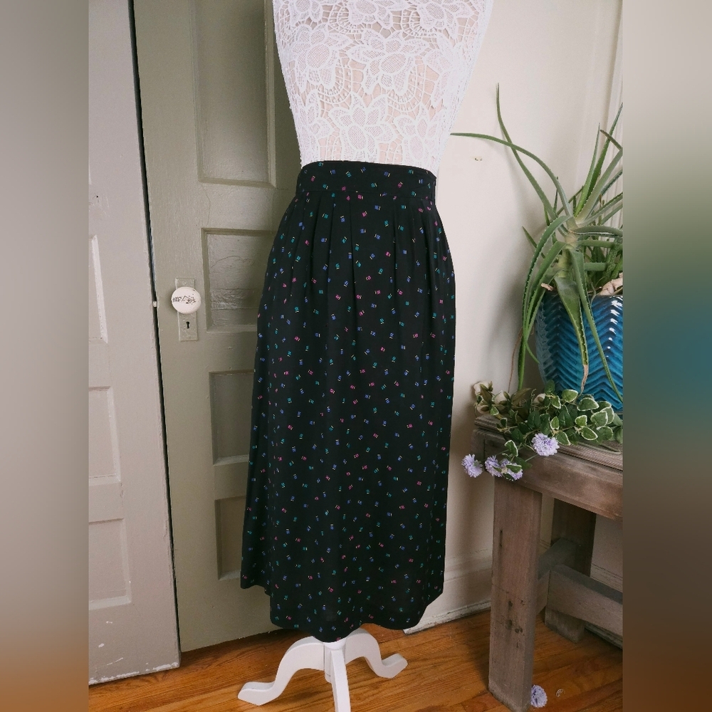 Norton McNaughton Vintage 80s Geometric Black Neon Rayon Midi Skirt S/M